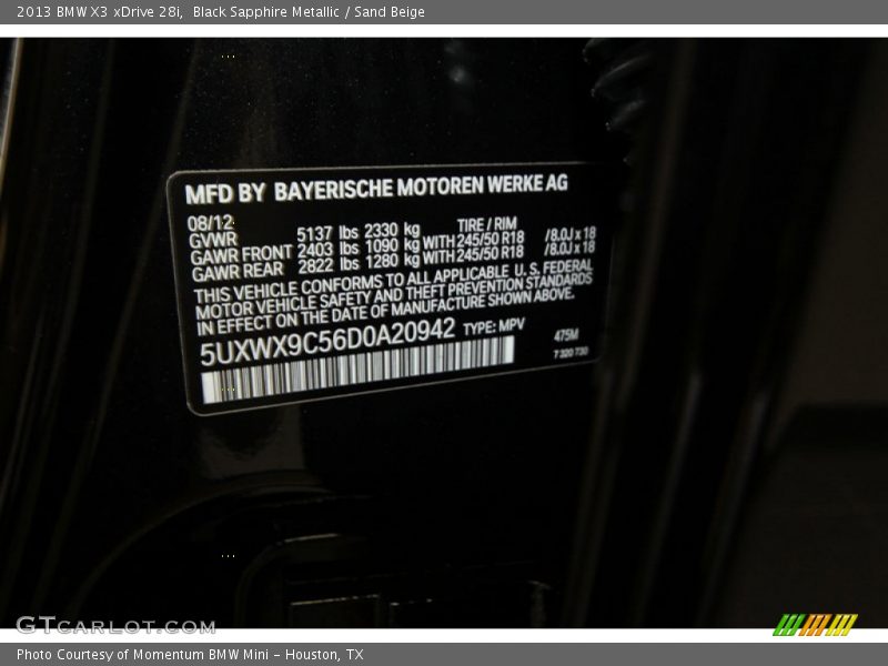 Black Sapphire Metallic / Sand Beige 2013 BMW X3 xDrive 28i