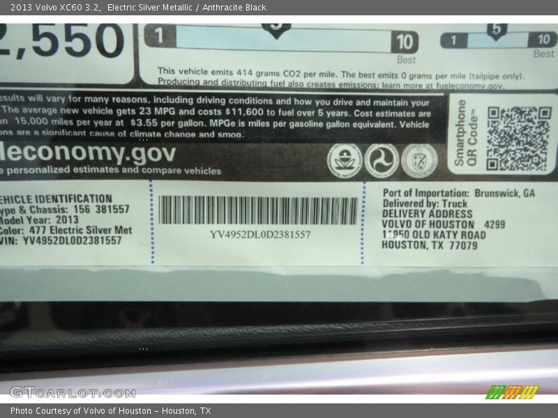 Electric Silver Metallic / Anthracite Black 2013 Volvo XC60 3.2