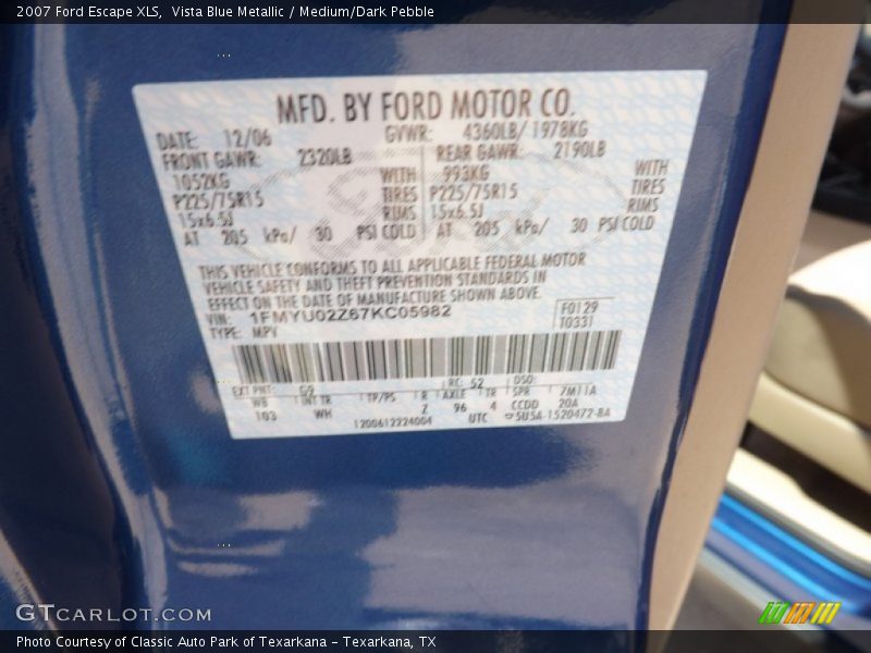 Vista Blue Metallic / Medium/Dark Pebble 2007 Ford Escape XLS