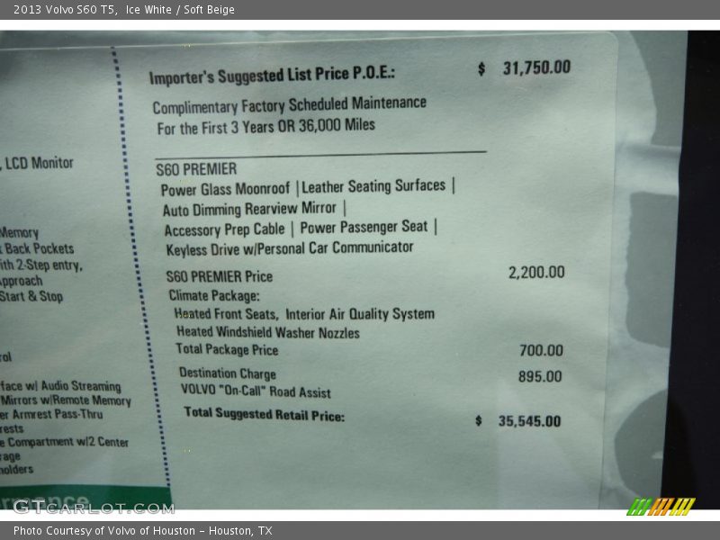 Ice White / Soft Beige 2013 Volvo S60 T5