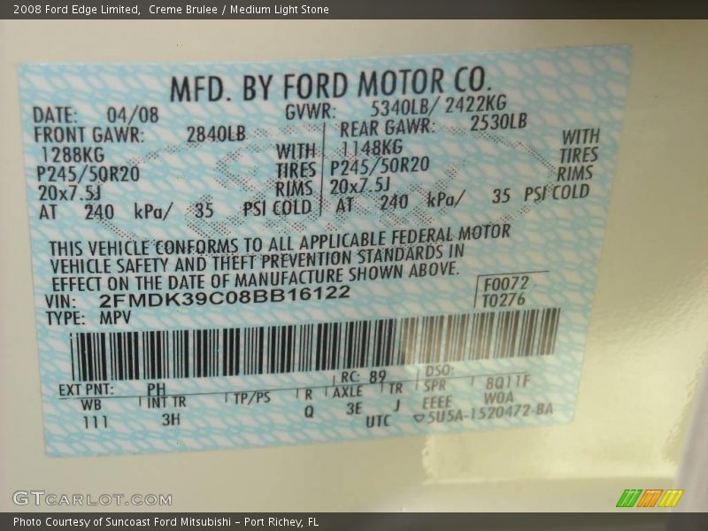 Creme Brulee / Medium Light Stone 2008 Ford Edge Limited