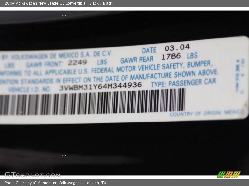Black / Black 2004 Volkswagen New Beetle GL Convertible