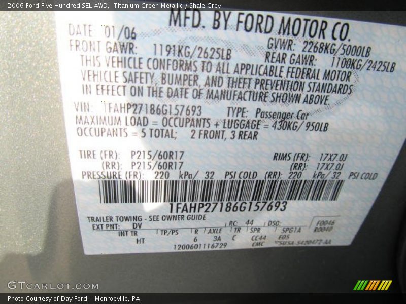 Titanium Green Metallic / Shale Grey 2006 Ford Five Hundred SEL AWD