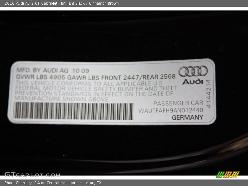 Brilliant Black / Cinnamon Brown 2010 Audi A5 2.0T Cabriolet
