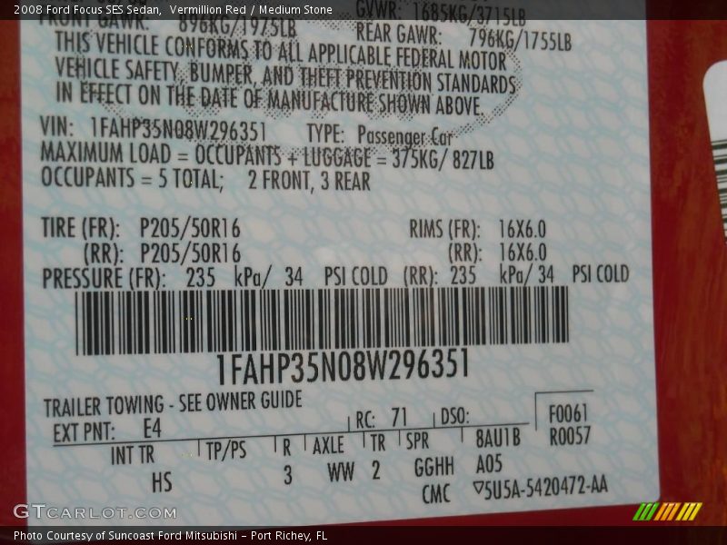 Vermillion Red / Medium Stone 2008 Ford Focus SES Sedan