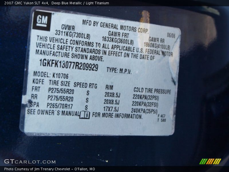 Deep Blue Metallic / Light Titanium 2007 GMC Yukon SLT 4x4