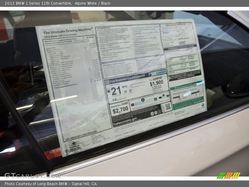  2013 1 Series 128i Convertible Window Sticker