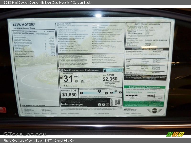  2013 Cooper Coupe Window Sticker