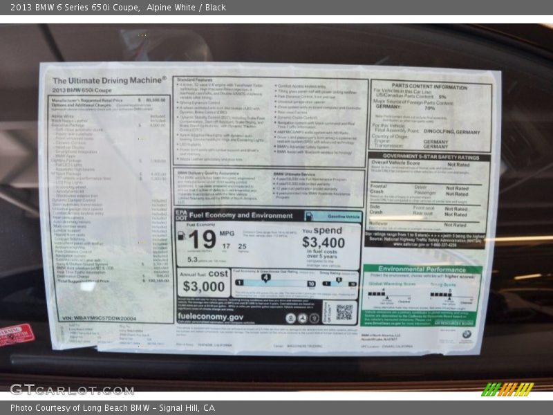  2013 6 Series 650i Coupe Window Sticker