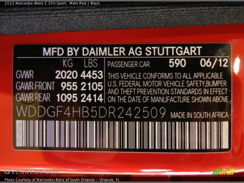 Mars Red / Black 2013 Mercedes-Benz C 250 Sport