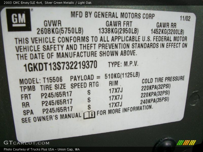 Silver Green Metallic / Light Oak 2003 GMC Envoy SLE 4x4