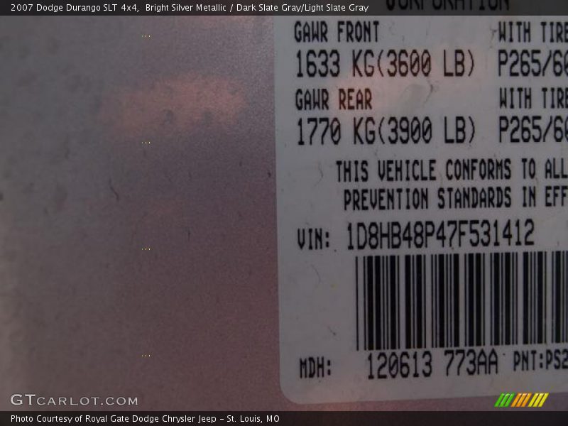 Bright Silver Metallic / Dark Slate Gray/Light Slate Gray 2007 Dodge Durango SLT 4x4