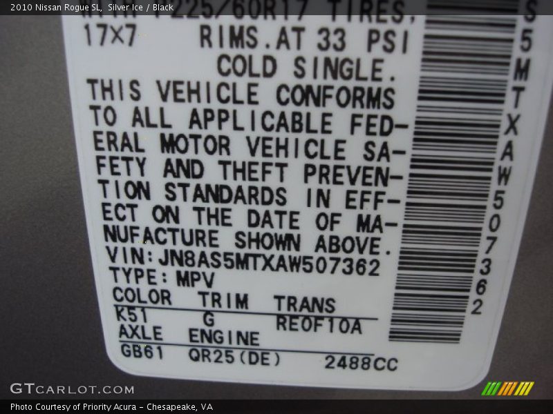Silver Ice / Black 2010 Nissan Rogue SL