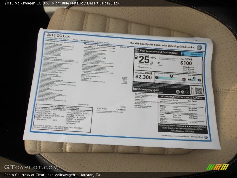 Night Blue Metallic / Desert Beige/Black 2013 Volkswagen CC Lux