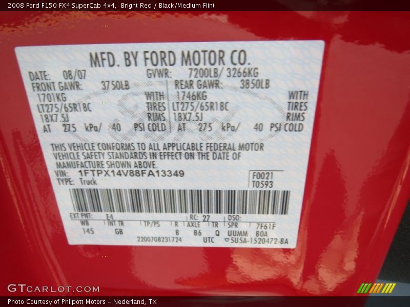 Bright Red / Black/Medium Flint 2008 Ford F150 FX4 SuperCab 4x4