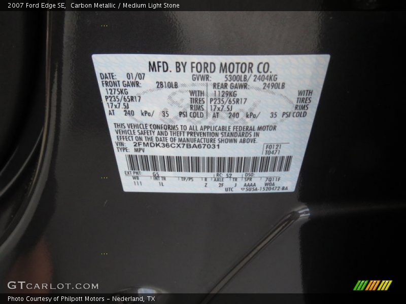 Carbon Metallic / Medium Light Stone 2007 Ford Edge SE