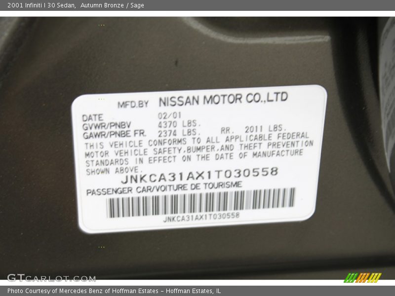 Autumn Bronze / Sage 2001 Infiniti I 30 Sedan