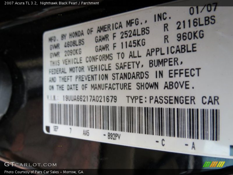 Nighthawk Black Pearl / Parchment 2007 Acura TL 3.2