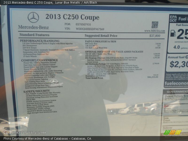 Lunar Blue Metallic / Ash/Black 2013 Mercedes-Benz C 250 Coupe