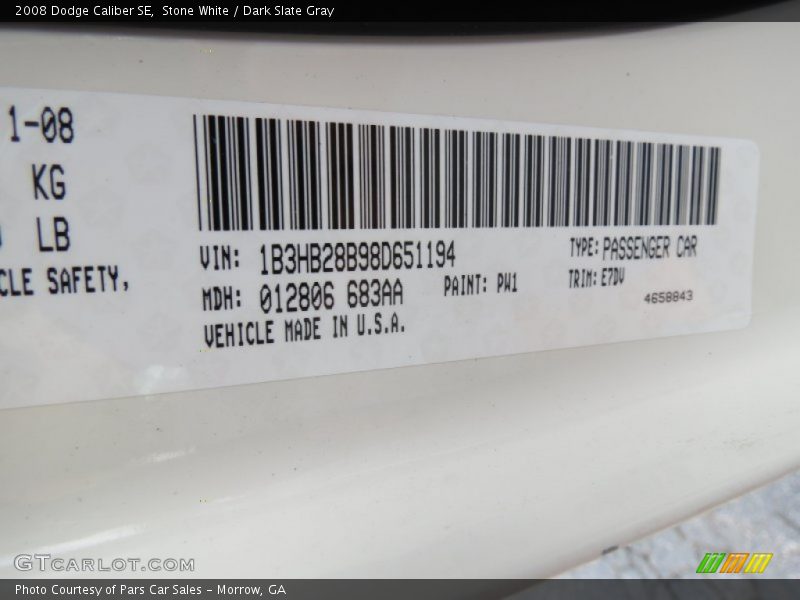 Stone White / Dark Slate Gray 2008 Dodge Caliber SE