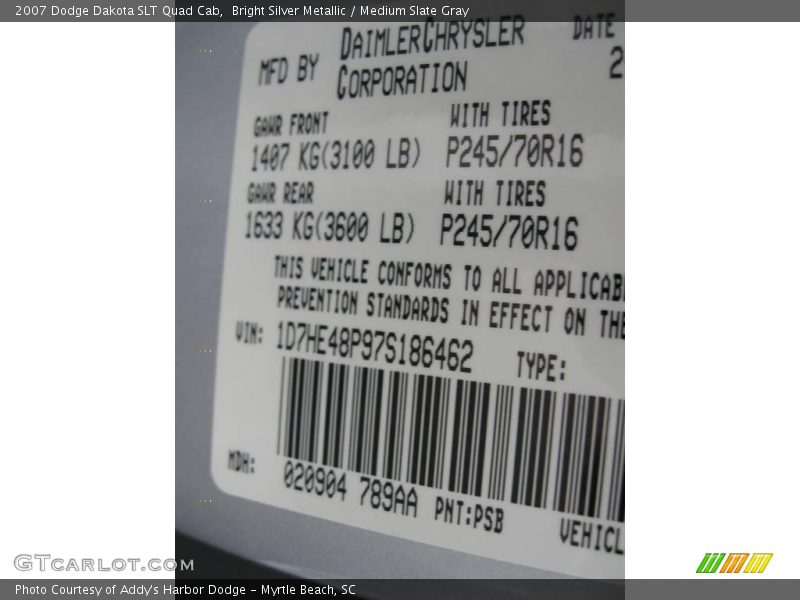 Bright Silver Metallic / Medium Slate Gray 2007 Dodge Dakota SLT Quad Cab