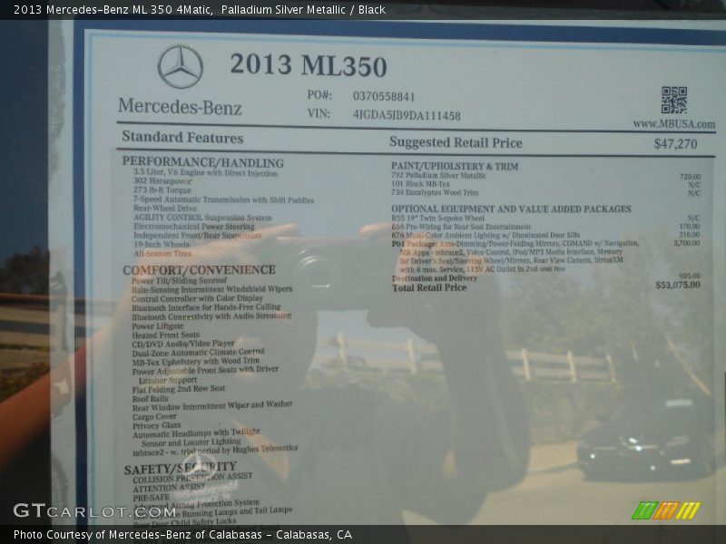 Palladium Silver Metallic / Black 2013 Mercedes-Benz ML 350 4Matic