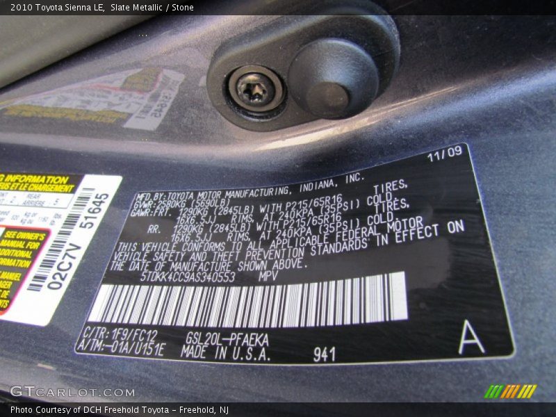 Slate Metallic / Stone 2010 Toyota Sienna LE