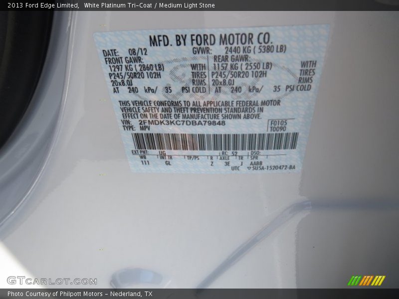 White Platinum Tri-Coat / Medium Light Stone 2013 Ford Edge Limited