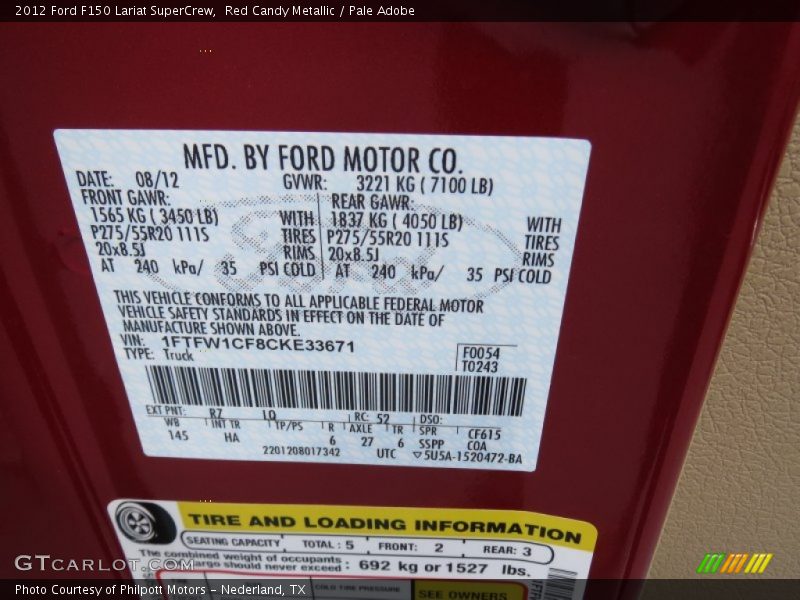 Red Candy Metallic / Pale Adobe 2012 Ford F150 Lariat SuperCrew