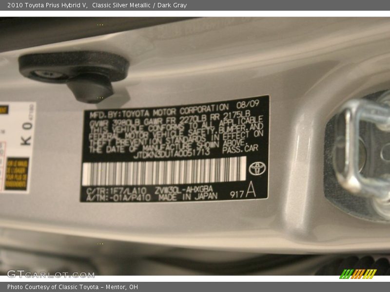 Classic Silver Metallic / Dark Gray 2010 Toyota Prius Hybrid V