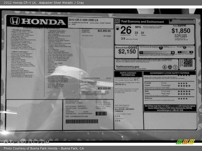 Alabaster Silver Metallic / Gray 2012 Honda CR-V LX