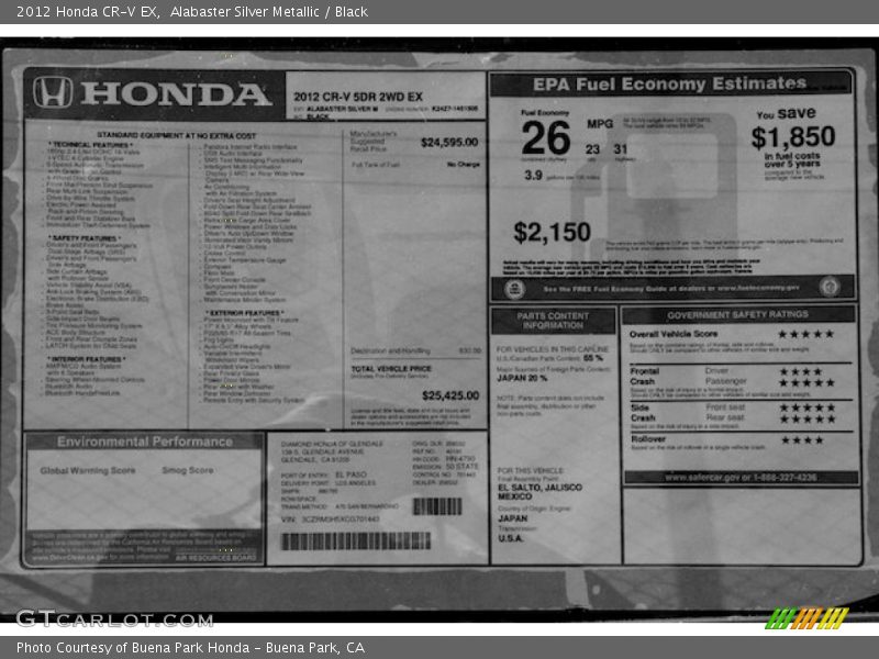 Alabaster Silver Metallic / Black 2012 Honda CR-V EX