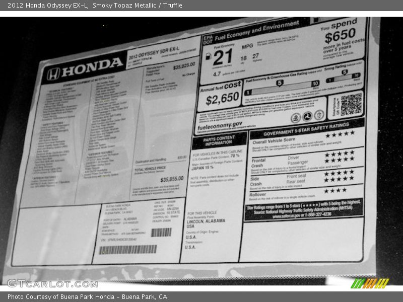 Smoky Topaz Metallic / Truffle 2012 Honda Odyssey EX-L