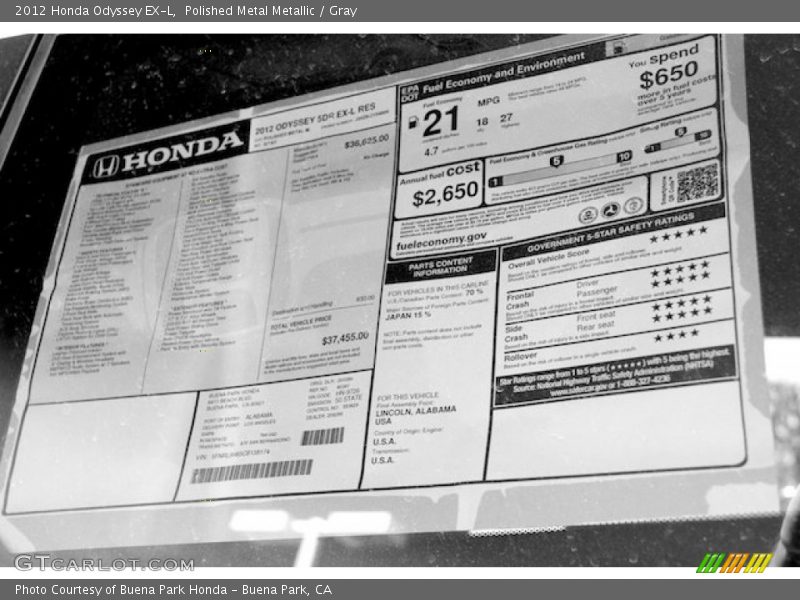 Polished Metal Metallic / Gray 2012 Honda Odyssey EX-L
