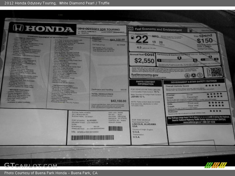 White Diamond Pearl / Truffle 2012 Honda Odyssey Touring