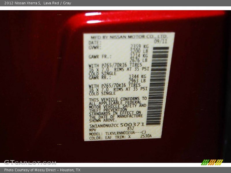 2012 Xterra S Lava Red Color Code EAF