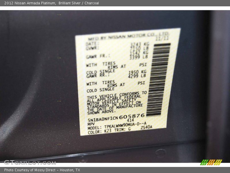 Brilliant Silver / Charcoal 2012 Nissan Armada Platinum