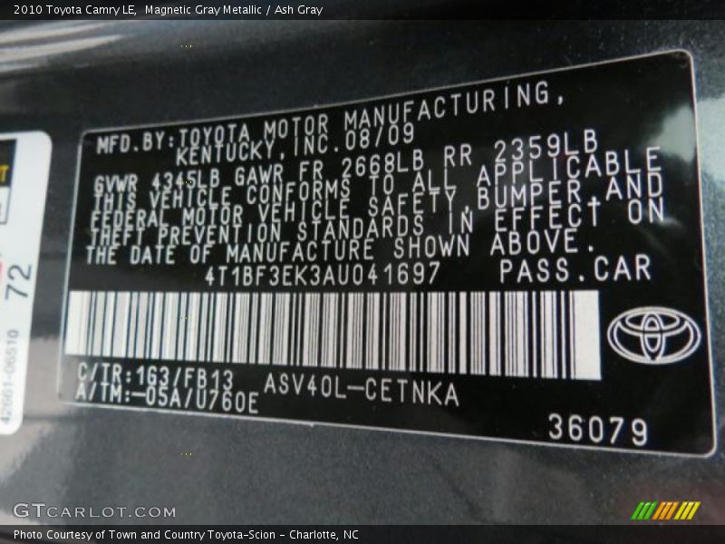 Magnetic Gray Metallic / Ash Gray 2010 Toyota Camry LE
