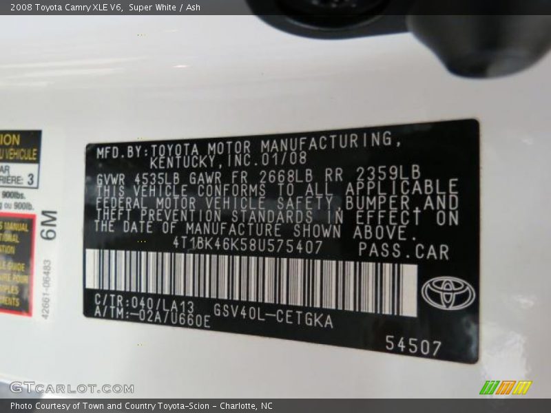 Super White / Ash 2008 Toyota Camry XLE V6
