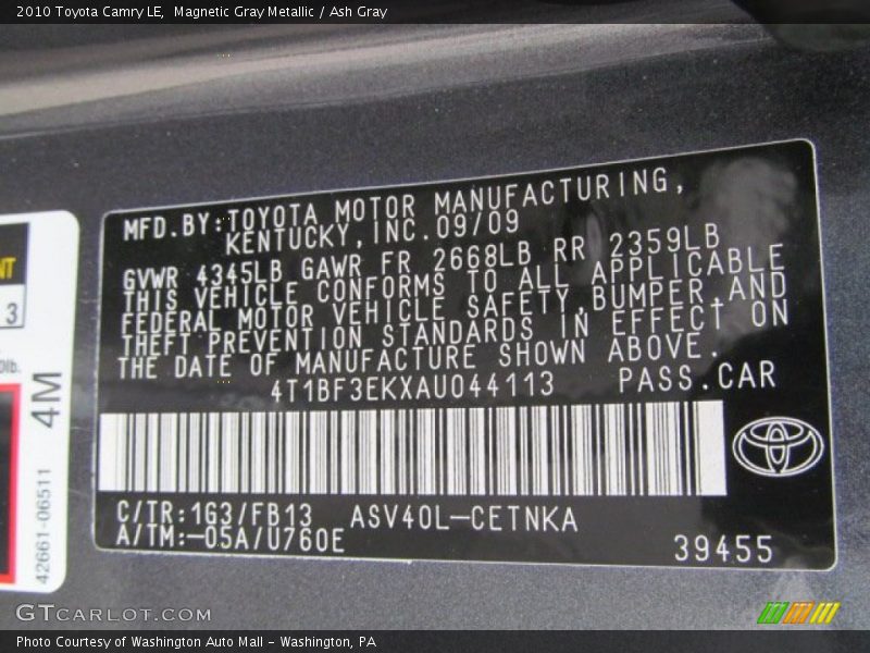 Magnetic Gray Metallic / Ash Gray 2010 Toyota Camry LE