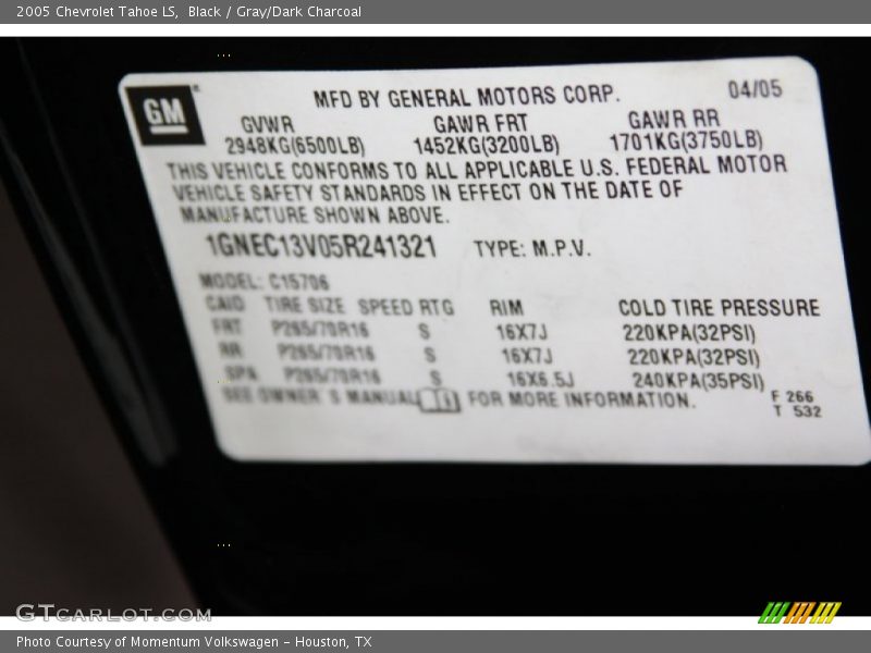 Black / Gray/Dark Charcoal 2005 Chevrolet Tahoe LS