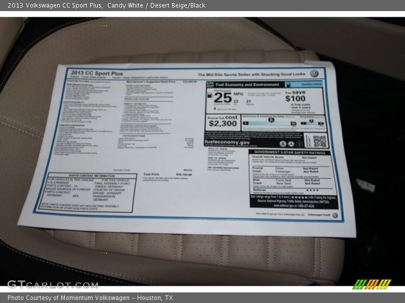 Candy White / Desert Beige/Black 2013 Volkswagen CC Sport Plus