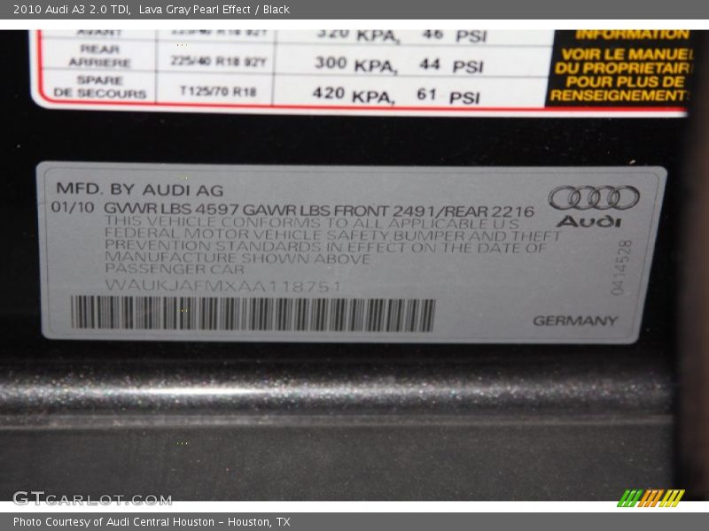 Lava Gray Pearl Effect / Black 2010 Audi A3 2.0 TDI