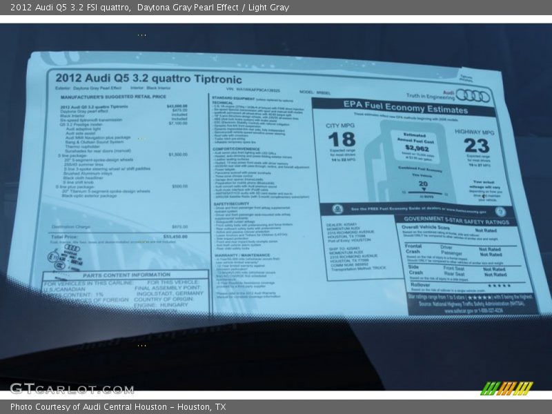  2012 Q5 3.2 FSI quattro Window Sticker
