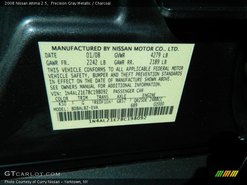 Precision Gray Metallic / Charcoal 2008 Nissan Altima 2.5