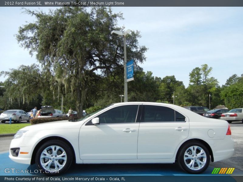 White Platinum Tri-Coat / Medium Light Stone 2012 Ford Fusion SE