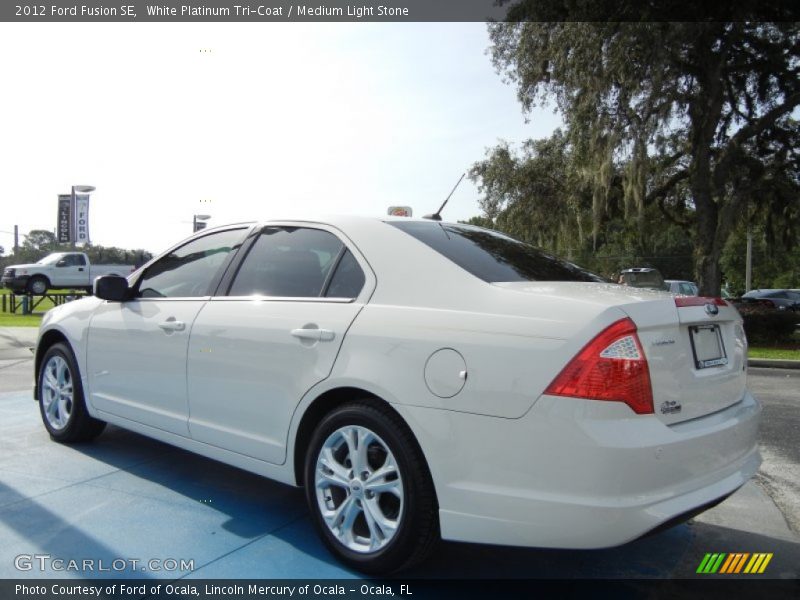 White Platinum Tri-Coat / Medium Light Stone 2012 Ford Fusion SE