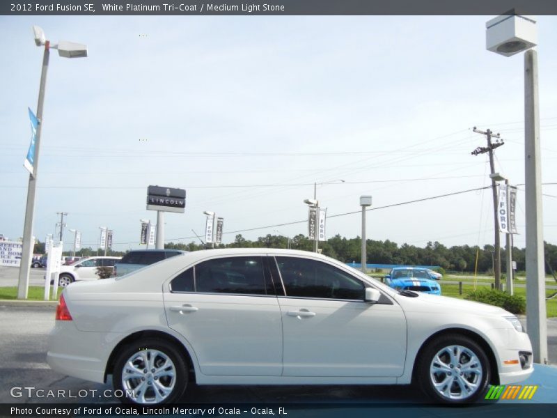White Platinum Tri-Coat / Medium Light Stone 2012 Ford Fusion SE
