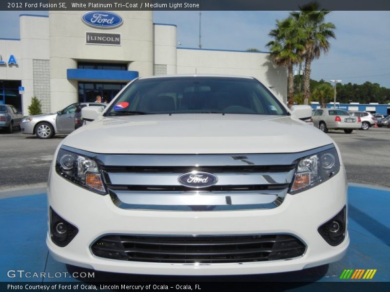 White Platinum Tri-Coat / Medium Light Stone 2012 Ford Fusion SE
