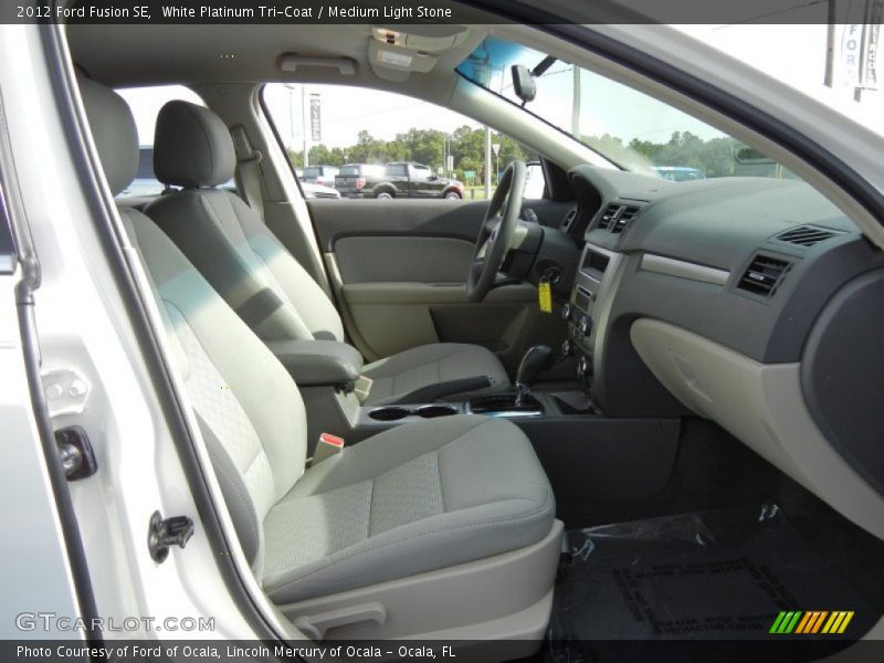 White Platinum Tri-Coat / Medium Light Stone 2012 Ford Fusion SE
